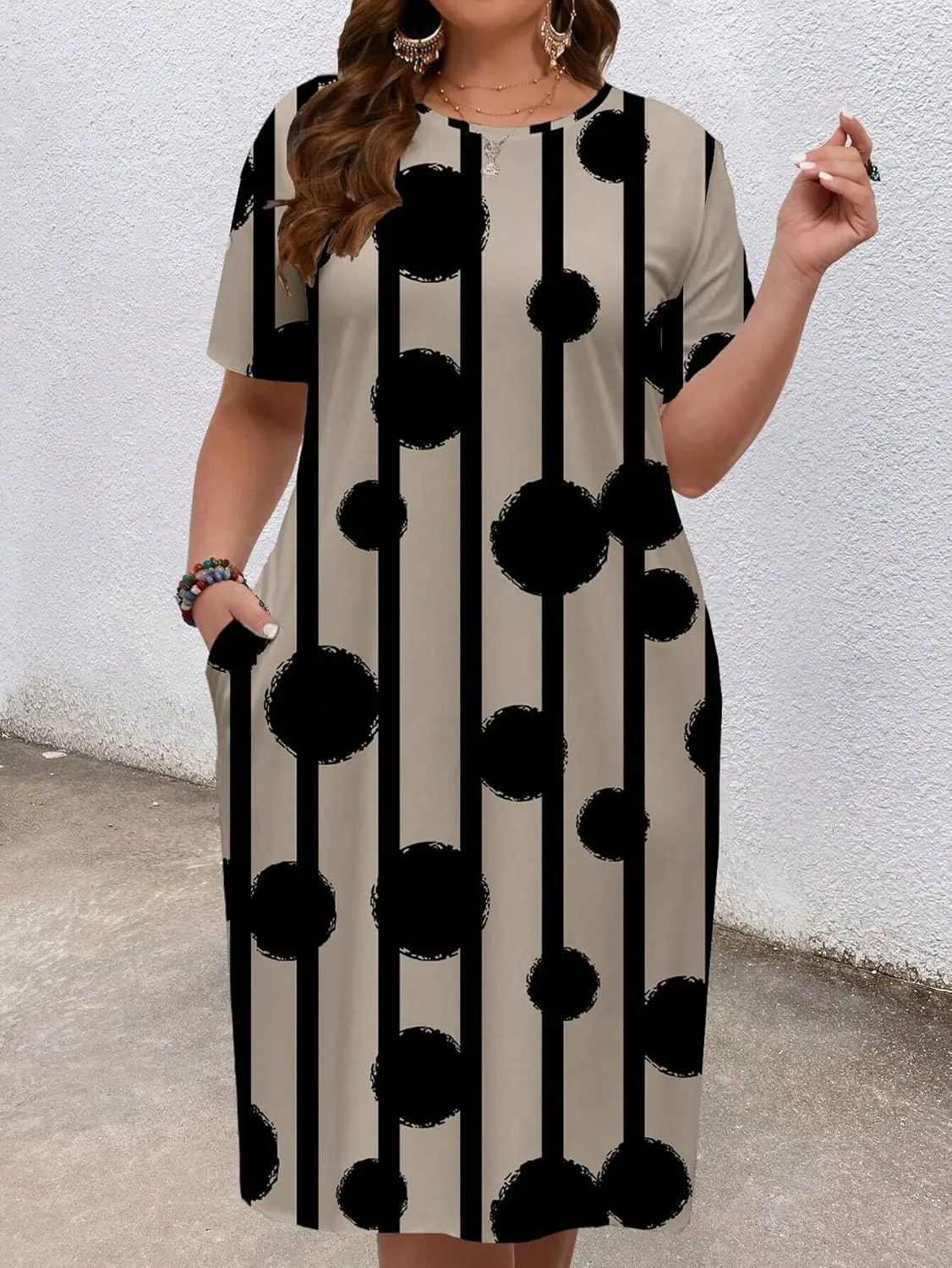 LALAGEN Women's 2025 Summer Dresses Plus Size Metric Print Sundress, Suitable for Summer