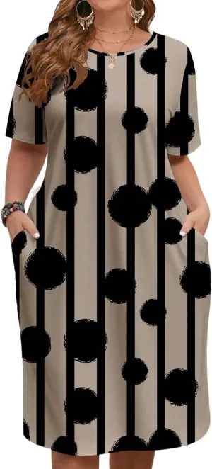 LALAGEN Women's 2025 Summer Dresses Plus Size Metric Print Sundress, Suitable for Summer
