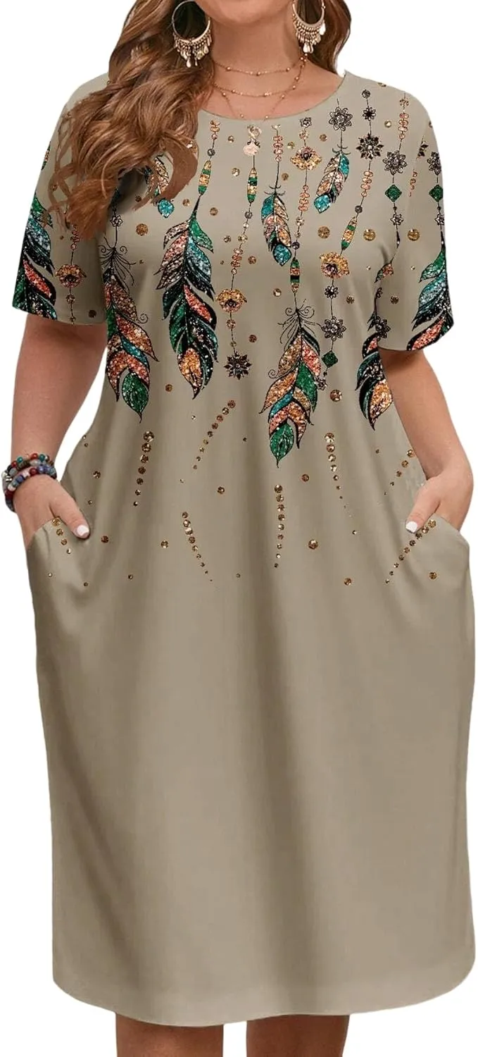 LALAGEN Women's 2025 Summer Dresses Plus Size Metric Print Sundress, Suitable for Summer