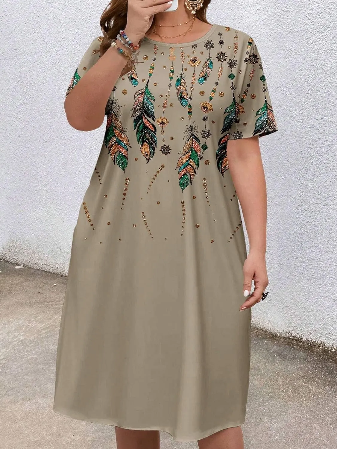 LALAGEN Women's 2025 Summer Dresses Plus Size Metric Print Sundress, Suitable for Summer