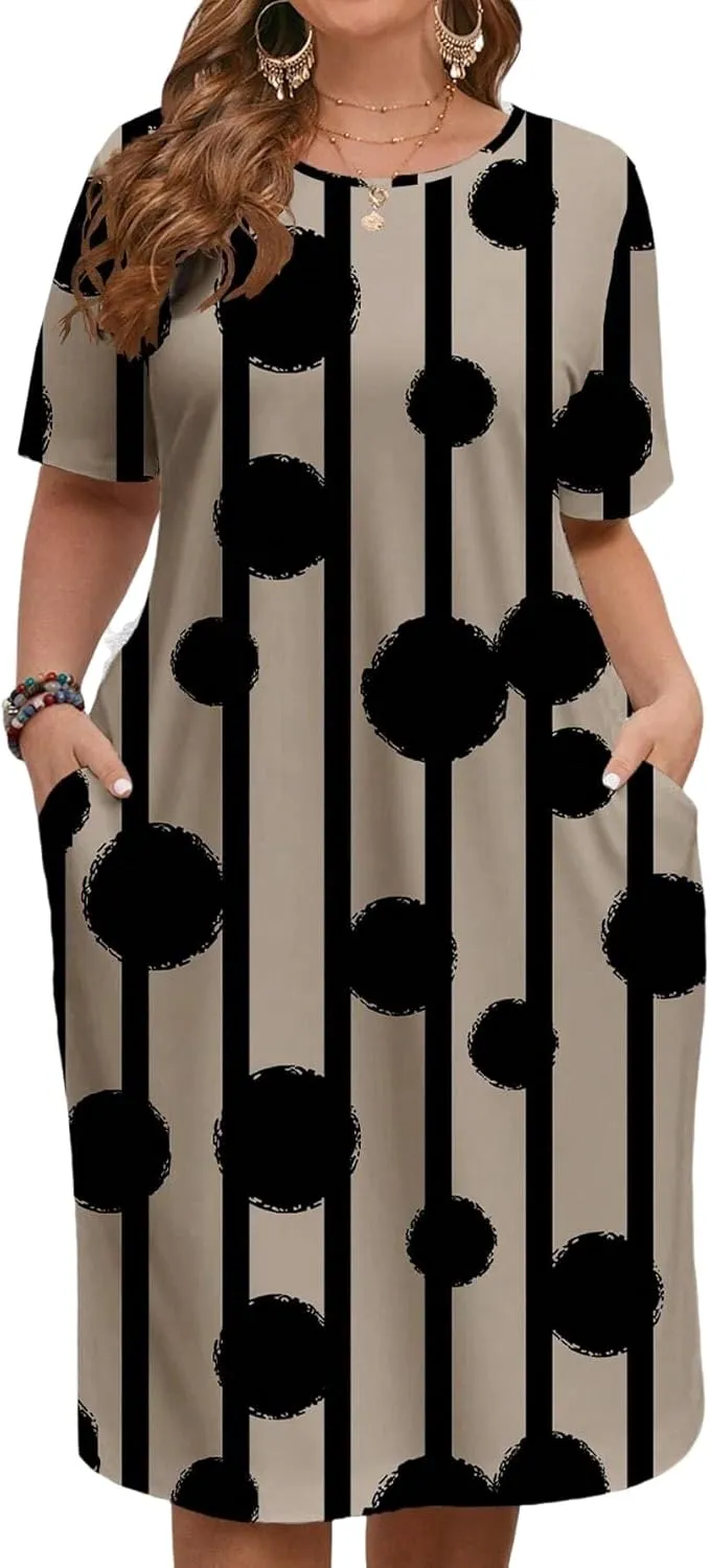 LALAGEN Women's 2025 Summer Dresses Plus Size Metric Print Sundress, Suitable for Summer
