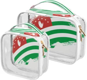 Large Clear Travel Toiletry Bag with Zippers, PVC Waterproof Travel Organizer, Abkhazia Flag Brush Stroke Plastic Tote Bags, 2 pcs