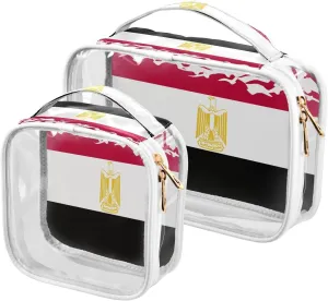 Large Clear Travel Toiletry Bag with Zippers, PVC Waterproof Travel Organizer, Egypt Flag Flying Birds Plastic Tote Bags, 2 pcs