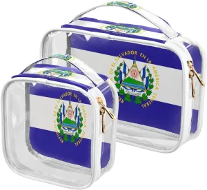 Large Clear Travel Toiletry Bag with Zippers, PVC Waterproof Travel Organizer, El Salvador Flag Plastic Tote Bags, 2 pcs