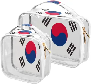 Large Clear Travel Toiletry Bag with Zippers, PVC Waterproof Travel Organizer, Korean Flag Plastic Tote Bags, 2 pcs