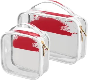 Large Clear Travel Toiletry Bag with Zippers, PVC Waterproof Travel Organizer, Monaco Flag Painted Plastic Tote Bags, 2 pcs