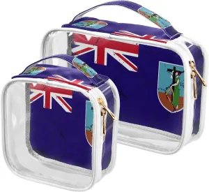 Large Clear Travel Toiletry Bag with Zippers, PVC Waterproof Travel Organizer, Montserrat Lslands Flag Grunge Design Plastic Tote Bags, 2 pcs