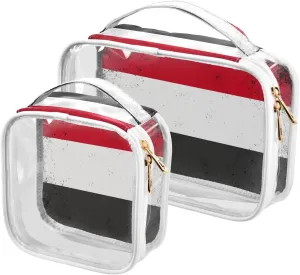 Large Clear Travel Toiletry Bag with Zippers, PVC Waterproof Travel Organizer, Yemen Flag Vintage Plastic Tote Bags, 2 pcs
