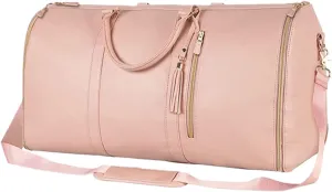 Large PU Leather Bag for Women, 21in Waterproof Garment Bags for Travel with Shoe Pouch, 2 in 1 Hanging Suitcase Suit Travel Bags Convertible Suit Travel Bag Gifts gift for Women (Pink)