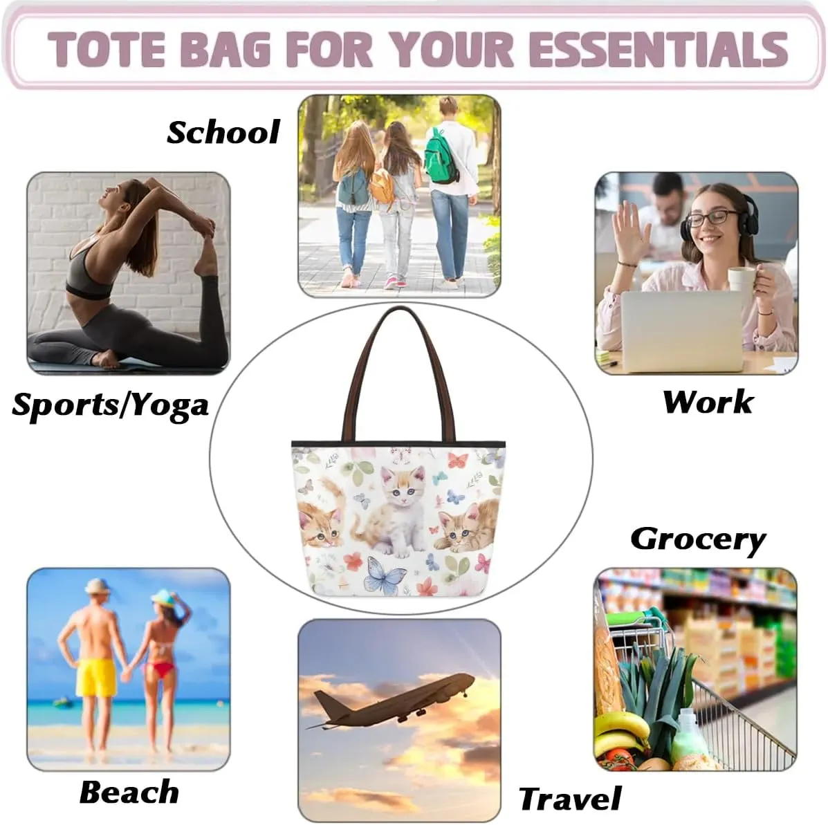 Large Tote Bag For Women Alphabet Chart Dinosaur Work Cloth Bags With Zipper Reusable Grocery