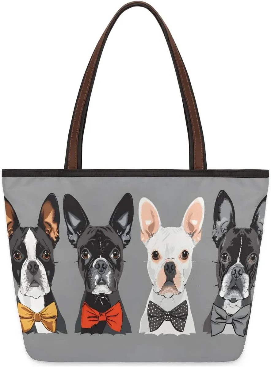 Large Tote Bag For Women Dog Cute Funny Work Cloth Bags With Zipper Reusable Grocery Hand Bags Casual Travel Overnight Tote Purses Fit Travel,Work, Vacation,Beach, Shopping,Gifts