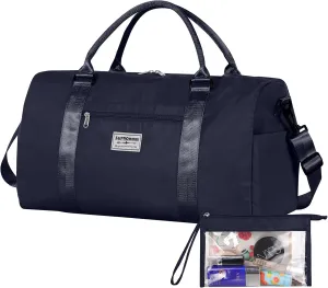 Large Travel Duffel - Sports, Gym & Yoga Bag - Airplane Carry-on with Shoe & Makeup Bags, Overnight Crossbody for Men & Women - Navy Blue