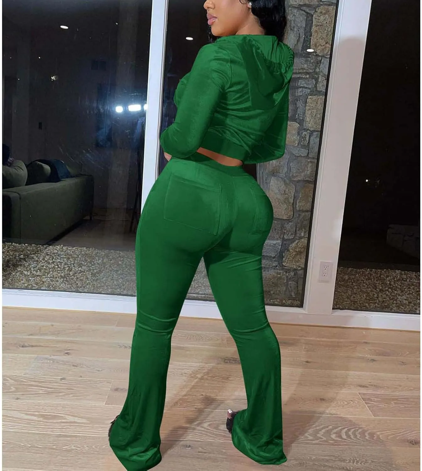 Lastesso Sweatsuit Set for Women Velour Tracksuit Solid Slim Fit Jackets with Wid Leg Trousers Trendy Y2K Lounge 2 Piece Sets