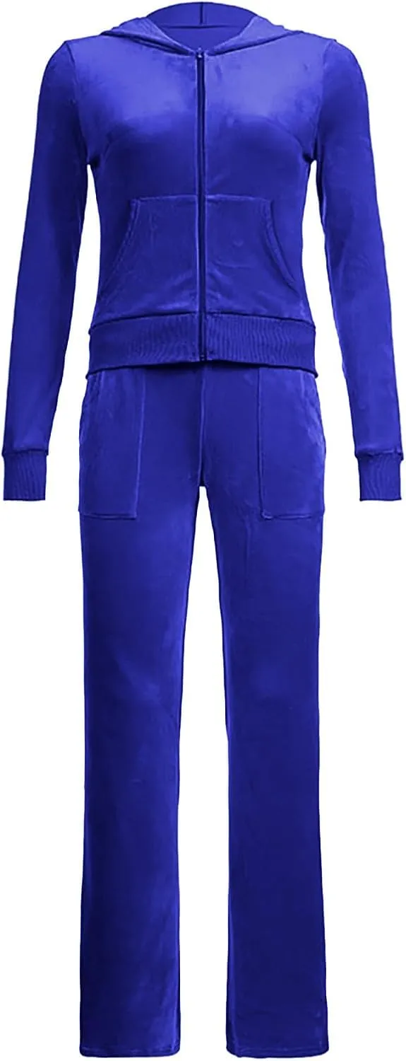 Lastesso Sweatsuit Set for Women Velour Tracksuit Solid Slim Fit Jackets with Wid Leg Trousers Trendy Y2K Lounge 2 Piece Sets