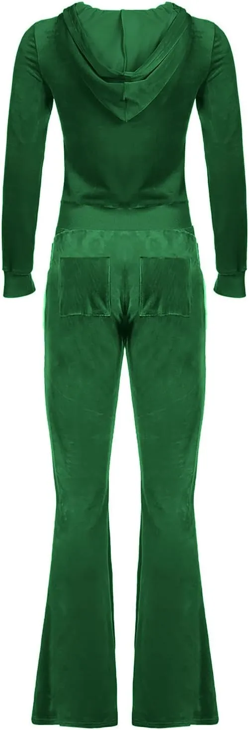 Lastesso Sweatsuit Set for Women Velour Tracksuit Solid Slim Fit Jackets with Wid Leg Trousers Trendy Y2K Lounge 2 Piece Sets