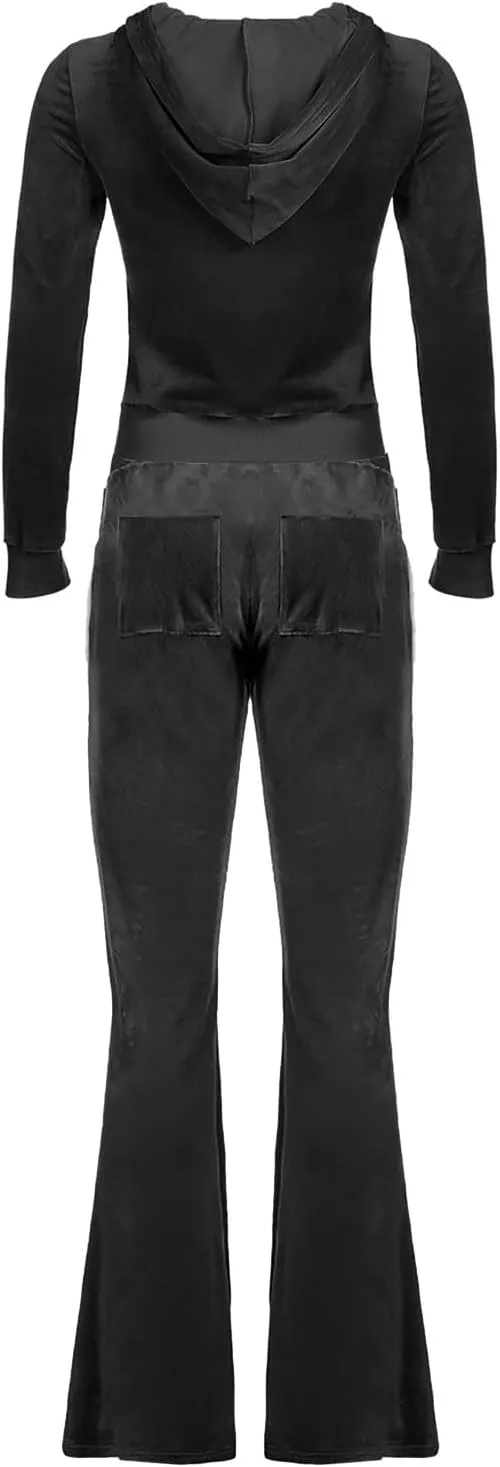 Lastesso Sweatsuit Set for Women Velour Tracksuit Solid Slim Fit Jackets with Wid Leg Trousers Trendy Y2K Lounge 2 Piece Sets