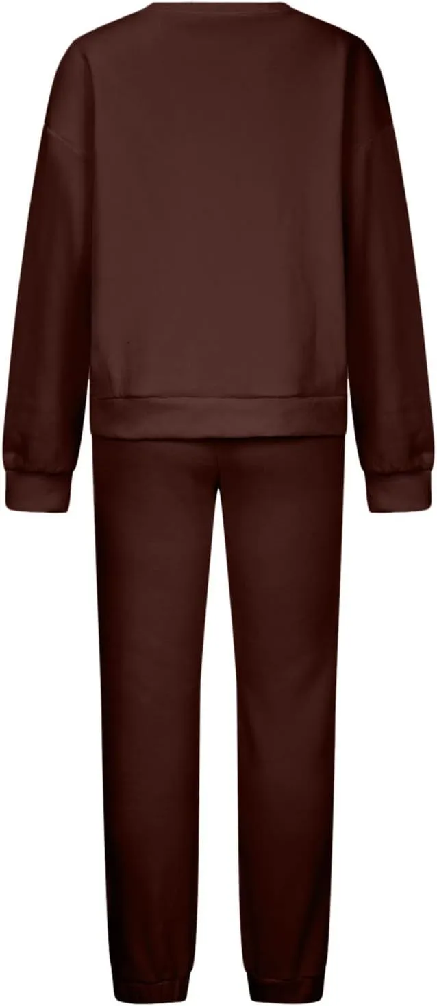 Lastesso Womens Loungewear Set Plus Size Sweatsuits Crewneck Long Sleeve Sweatshirt Baggy Sweatpants Outfits 2 Piece Sets