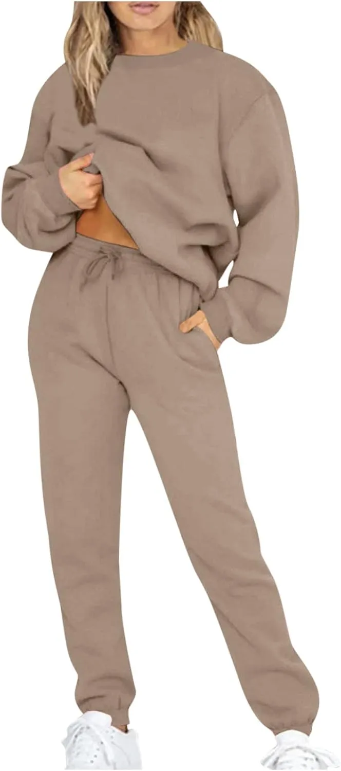 Lastesso Womens Loungewear Set Plus Size Sweatsuits Crewneck Long Sleeve Sweatshirt Baggy Sweatpants Outfits 2 Piece Sets