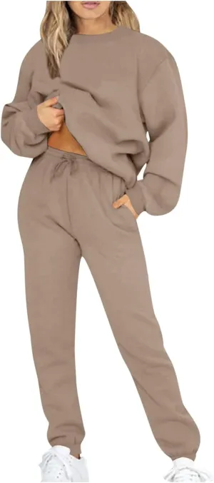 Lastesso Womens Loungewear Set Plus Size Sweatsuits Crewneck Long Sleeve Sweatshirt Baggy Sweatpants Outfits 2 Piece Sets
