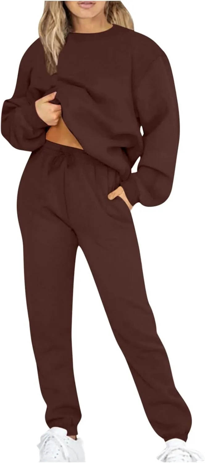 Lastesso Womens Loungewear Set Plus Size Sweatsuits Crewneck Long Sleeve Sweatshirt Baggy Sweatpants Outfits 2 Piece Sets