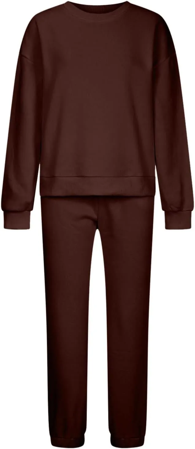 Lastesso Womens Loungewear Set Plus Size Sweatsuits Crewneck Long Sleeve Sweatshirt Baggy Sweatpants Outfits 2 Piece Sets