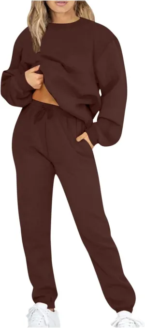 Lastesso Womens Loungewear Set Plus Size Sweatsuits Crewneck Long Sleeve Sweatshirt Baggy Sweatpants Outfits 2 Piece Sets