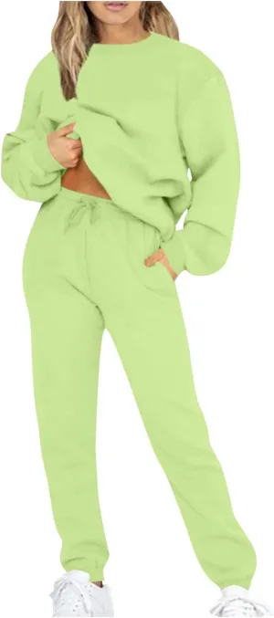 Lastesso Womens Loungewear Set Plus Size Sweatsuits Crewneck Long Sleeve Sweatshirt Baggy Sweatpants Outfits 2 Piece Sets