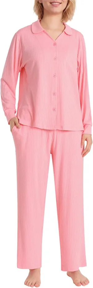 Latuza Women's Petite Pajamas Set Ribbed Knit Long Sleeve Pajamas Petite Size