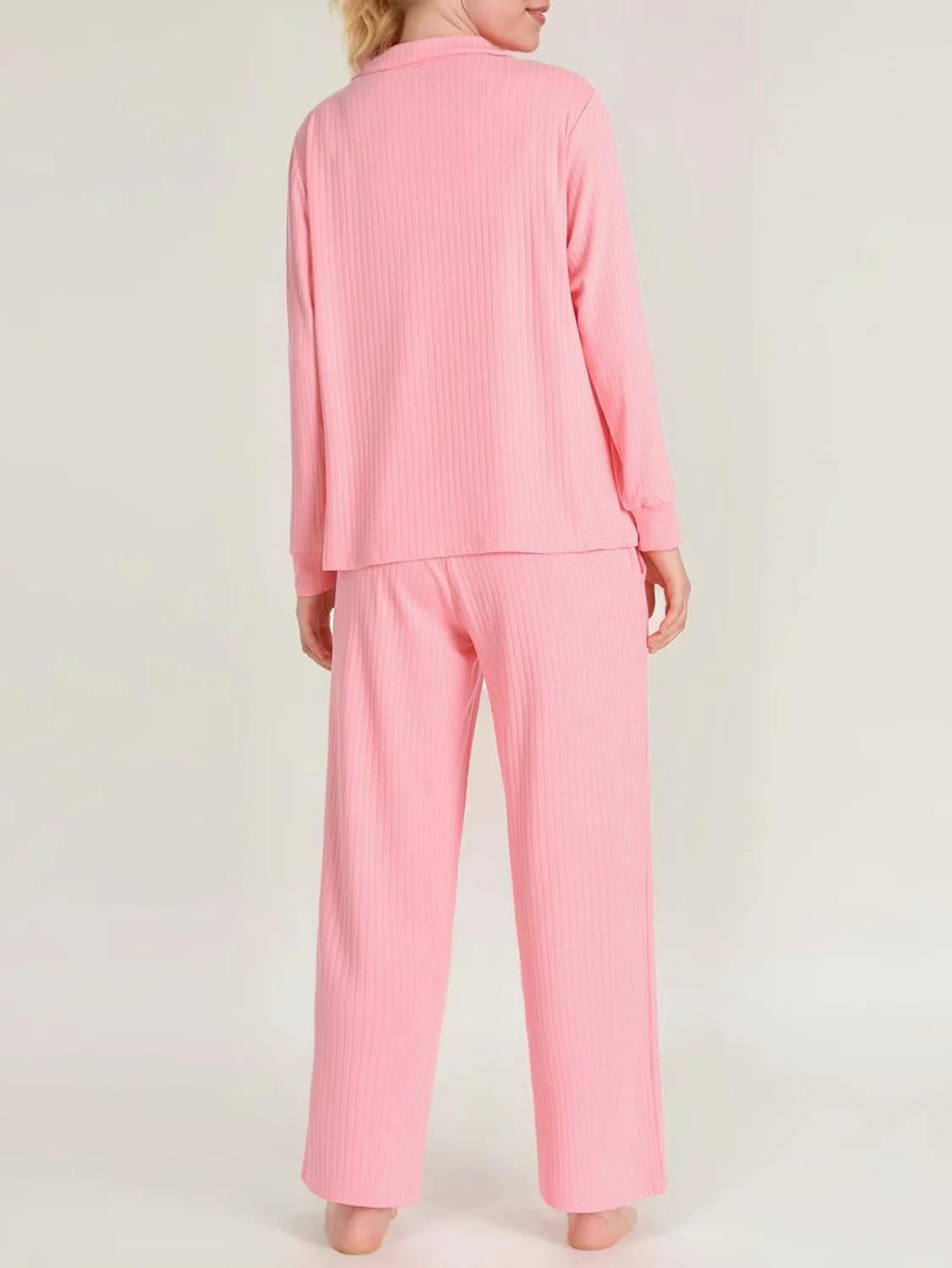 Latuza Women's Petite Pajamas Set Ribbed Knit Long Sleeve Pajamas Petite Size