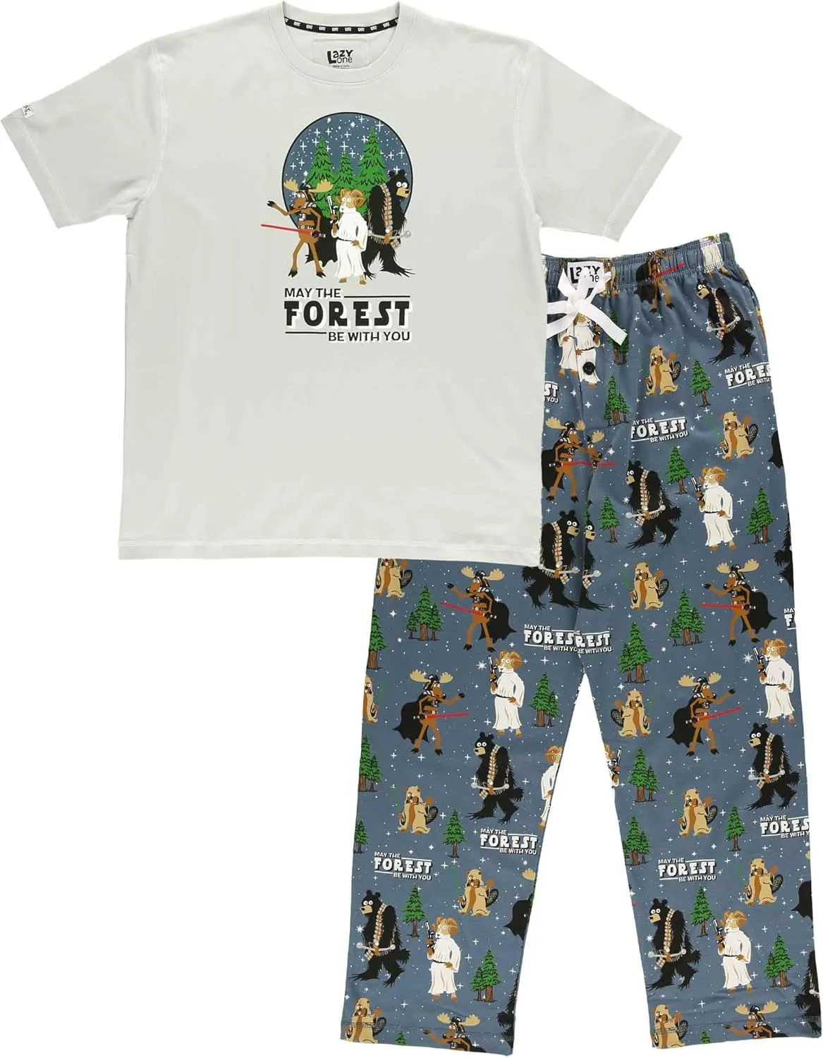 Lazy One Pajama Sets for Men, Short Sleeve Cotton Pajama Shirt and Pants with Funny Animal Prints, Comfy Pajamas for Men