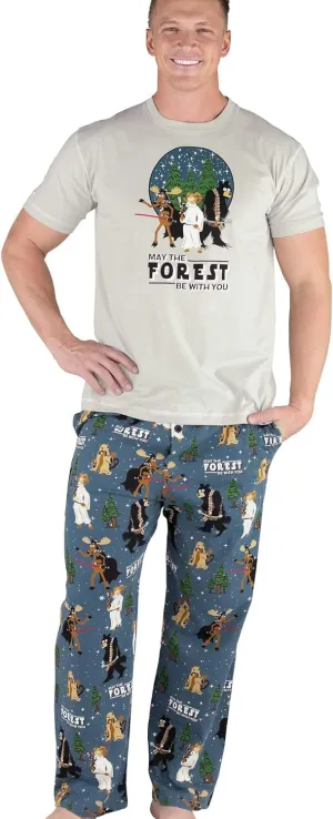Lazy One Pajama Sets for Men, Short Sleeve Cotton Pajama Shirt and Pants with Funny Animal Prints, Comfy Pajamas for Men