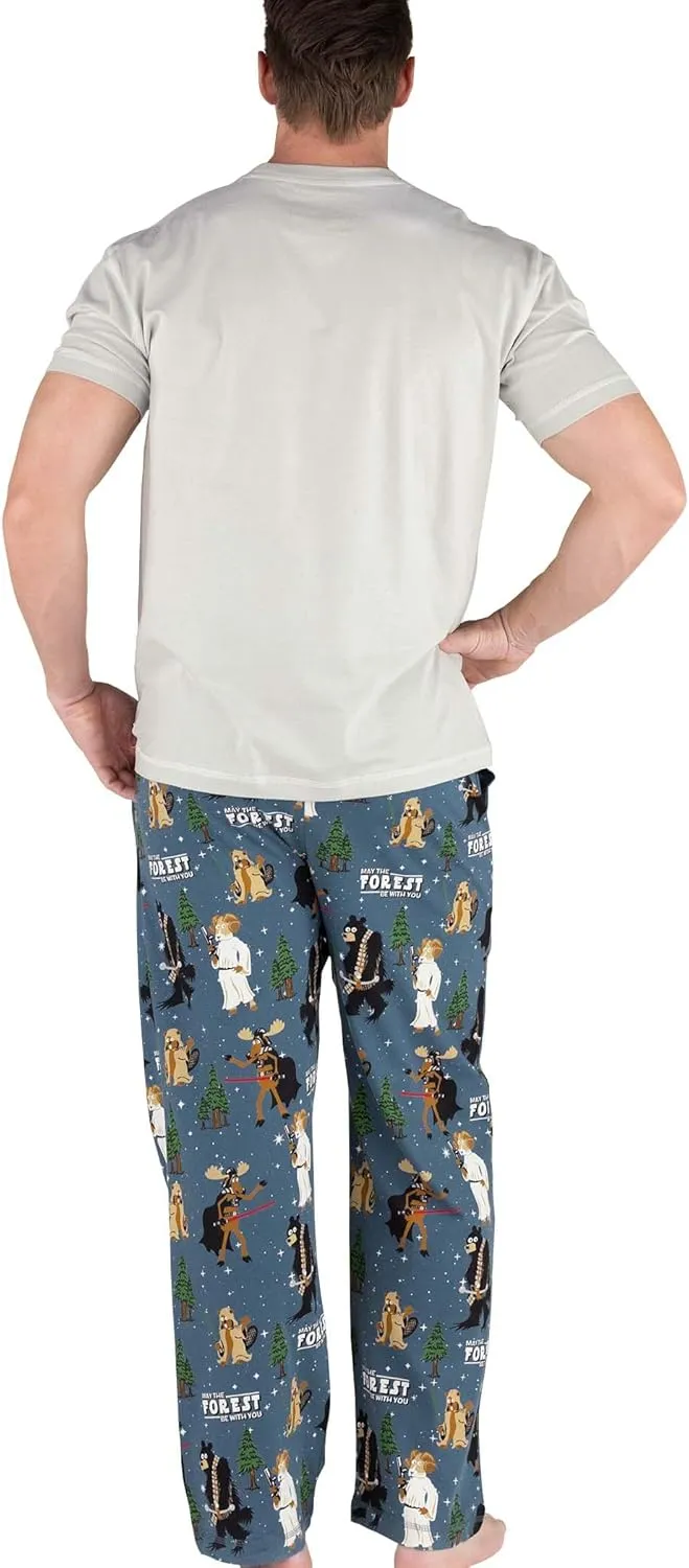 Lazy One Pajama Sets for Men, Short Sleeve Cotton Pajama Shirt and Pants with Funny Animal Prints, Comfy Pajamas for Men