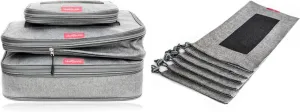 LeanTravel Bundle Compression Packing Cubes Set of 3   Shoe bags for Travel Set of 6 - Color Grey