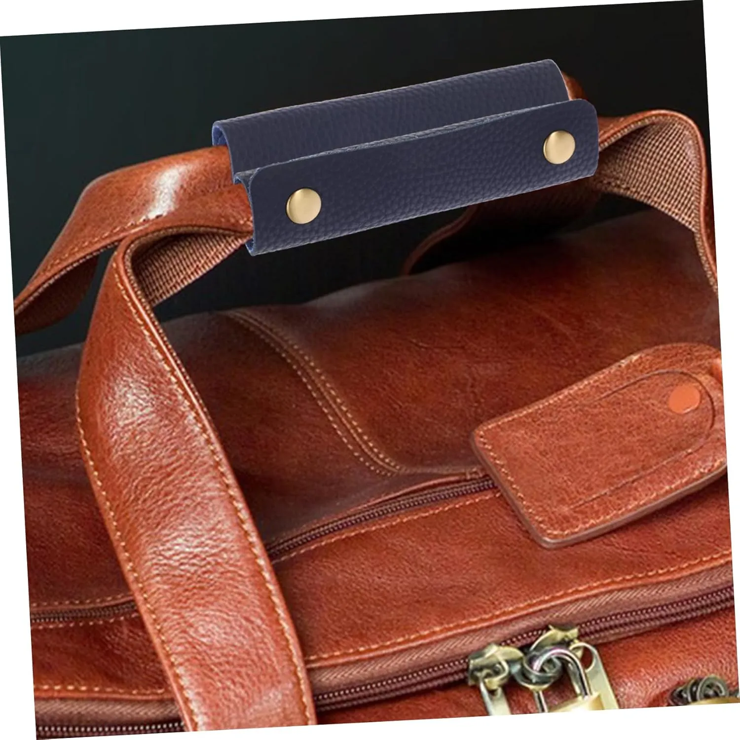 Leather Handle Wrap for Tote Bag Blue Luggage Handle Saddle Buckles Protector