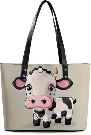 Leather Tote Bag Crossbody Bags for Women Fashion Top Handle Handbag Cute White Cow Ladies Shoulder Bags Casual Beach Bag Gym Bages Ladies Purses for Shopping Work Travel