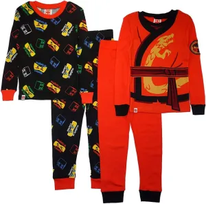 LEGO Ninjago Boys Pajama Set, 4 Piece PJ Set, Long Sleeve, Long Pant,Glow in the Dark