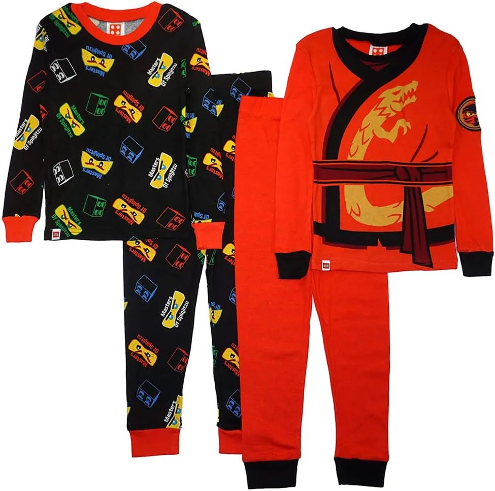 LEGO Ninjago Boys Pajama Set, 4 Piece PJ Set, Long Sleeve, Long Pant,Glow in the Dark