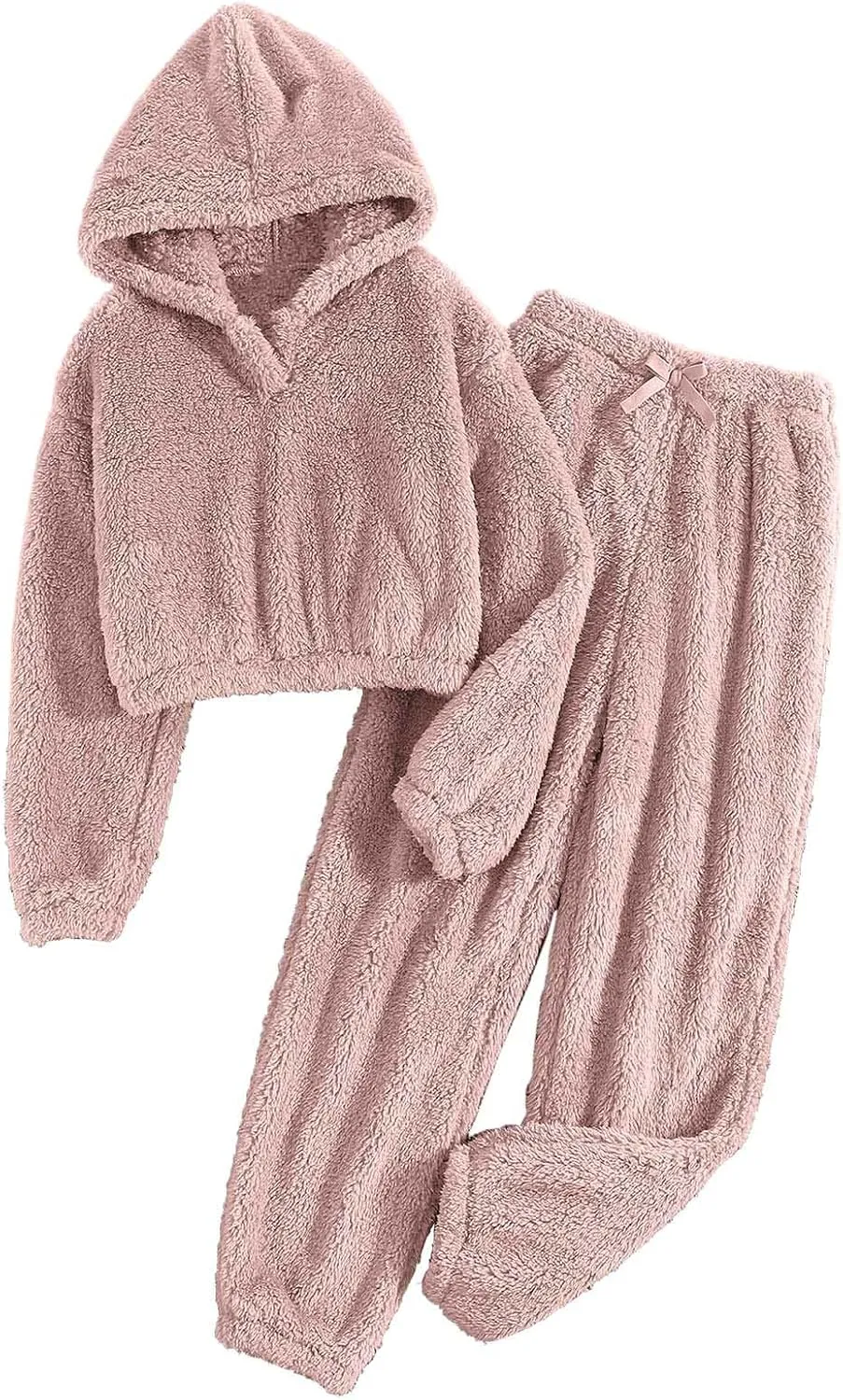 Lmdudan Women's Fuzzy Fleece Pajamas Sets Loungewear Long Sleeve Casual Hoodies Tops and Pants Set 2 Piece Fluffy Sleepwear