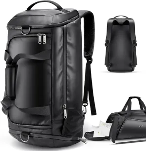 LOKASS Gym Bag for Men/Women-Duffle Sports Bag with Shoe Compartment, Carry On Weekender/Overnight Bag, Waterproof Gym Backpack Travel Bag for Camping (BlackLarge)