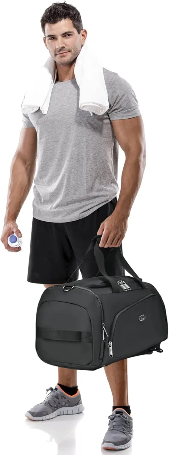 LOKASS Gym Bag for Men/Women-Duffle Sports Bag with Shoe Compartment, Carry On Weekender/Overnight Bag, Waterproof Gym Backpack Travel Bag for Camping (BlackLarge)