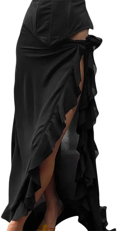 Long Cargo Skirts for Women with Pockets Low Rise Drawstring Shirred Baggy Skirt E Girls Vintage Harajuku Streetwear