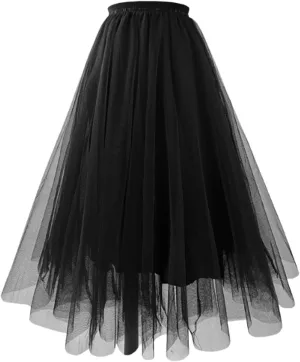 Long Skirt Women's Tutu Tulle A-Line Layered Mesh Midi Skirt Pleated Skirt High Waist Skirts for Women 011