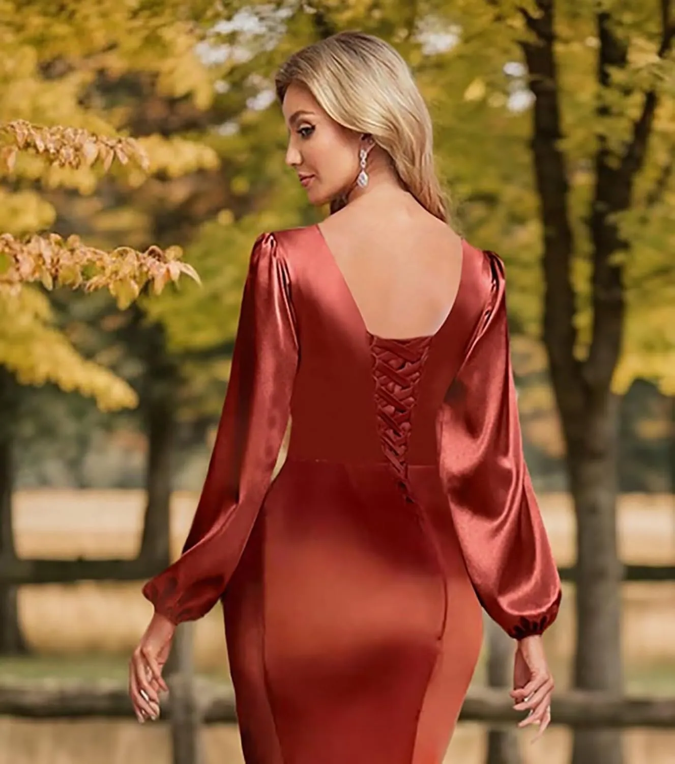 Long Sleeve Mermaid Bridesmaid Dresses for Women 2025 Satin Cowl Neck Evening Dresses Formal Gown with Slit