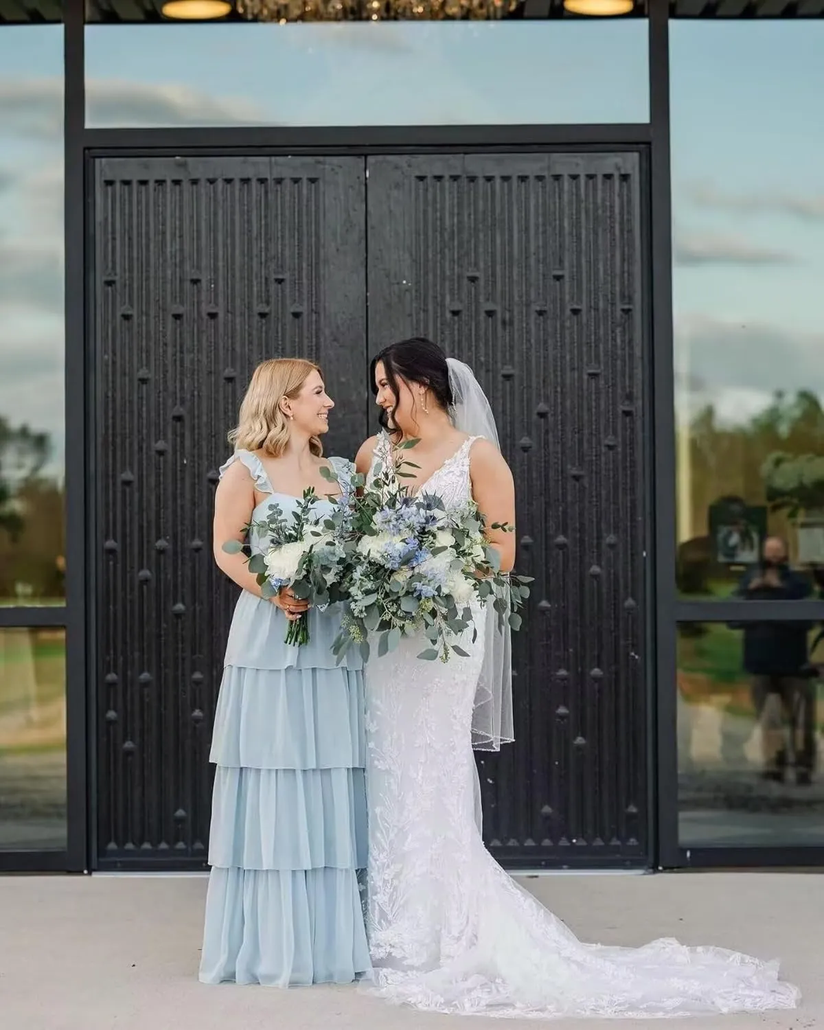 Long Tiered Chiffon Bridesmaid Dresses with Ruffles Spaghetti Straps Formal Dresses for Women with Slit WO084