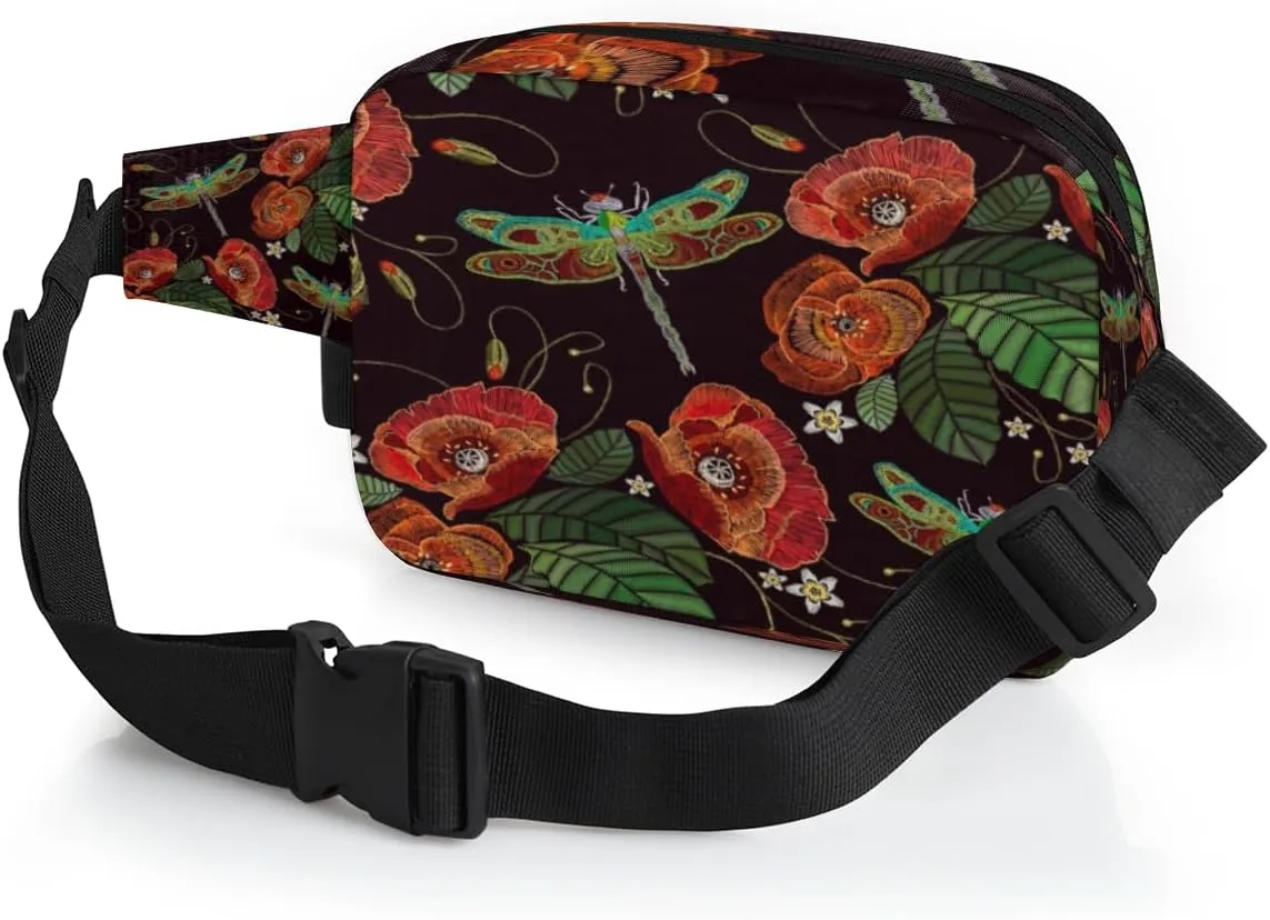 Lotus Dragonflys Fanny Pack for Women Men Waterproof Belt Bag Crossbody Waist Bag with Adjustable Strap Fashion Waist Packs for Casual Running Gym Hiking Travel Workout Cycling