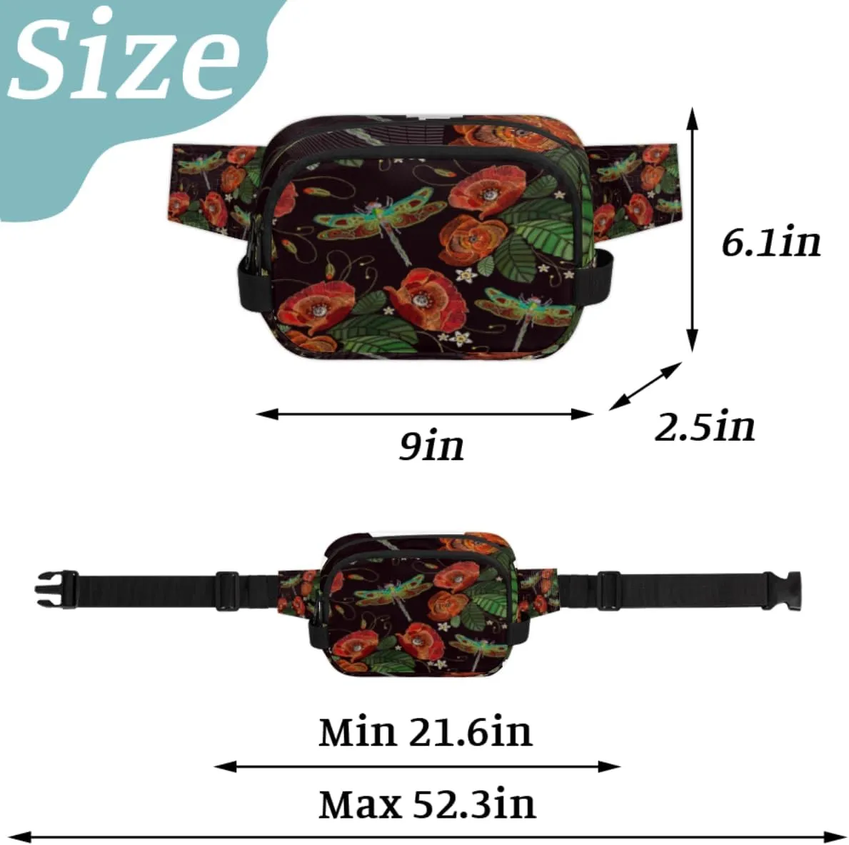 Lotus Dragonflys Fanny Pack for Women Men Waterproof Belt Bag Crossbody Waist Bag with Adjustable Strap Fashion Waist Packs for Casual Running Gym Hiking Travel Workout Cycling