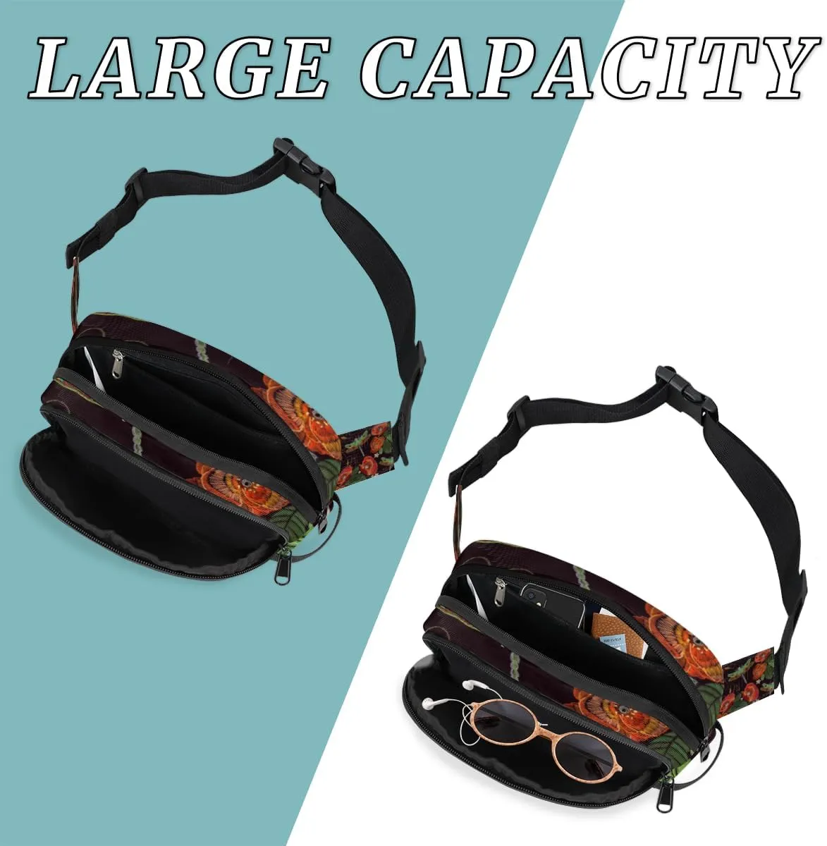 Lotus Dragonflys Fanny Pack for Women Men Waterproof Belt Bag Crossbody Waist Bag with Adjustable Strap Fashion Waist Packs for Casual Running Gym Hiking Travel Workout Cycling