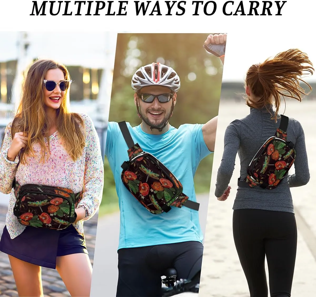 Lotus Dragonflys Fanny Pack for Women Men Waterproof Belt Bag Crossbody Waist Bag with Adjustable Strap Fashion Waist Packs for Casual Running Gym Hiking Travel Workout Cycling