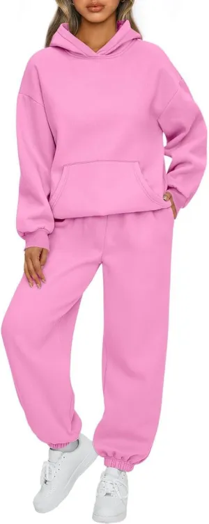 Lounge Sets for Women Solid Color Long Sleeved Hoodie Casual Sweatpants with Pockets 2 Piece Fall Outfits