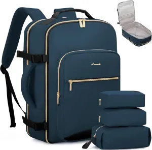 LOVEVOOK Travel Backpack, 40L Carry on Backpack with 3 Packing Cubes, 17 Inch Water Resistant Luggage Computer Daypack College Weekender Overnight Bag for Men & Women, Dark blue green-Black
